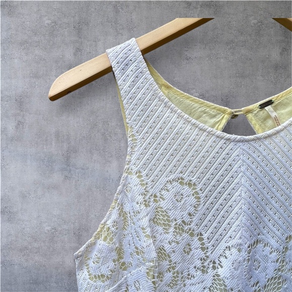 Free People Boho Cottagecore Rocco White Lace Mini Dress Yellow Lining, Sz - 4 - Picture 6 of 13